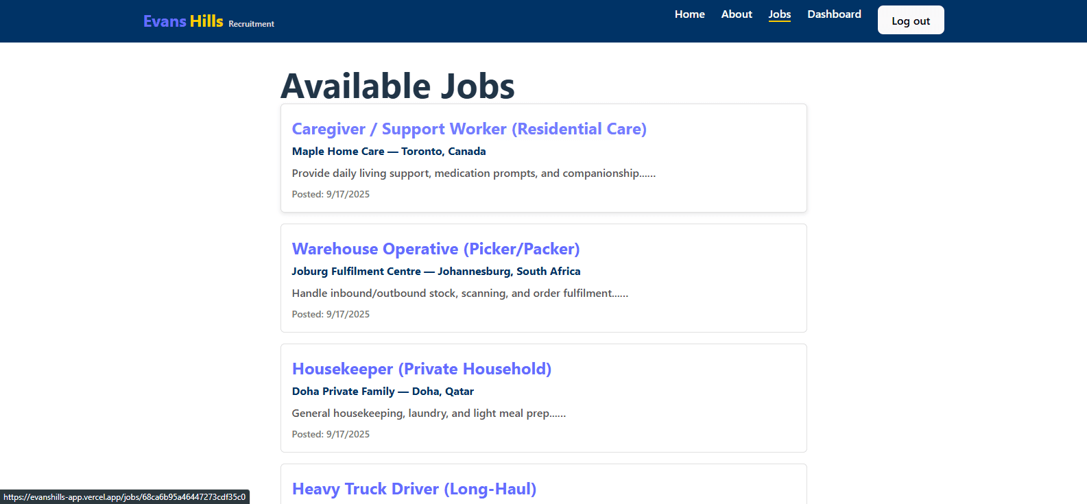 Jobs list
