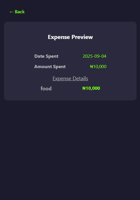 Expense preview on mobile